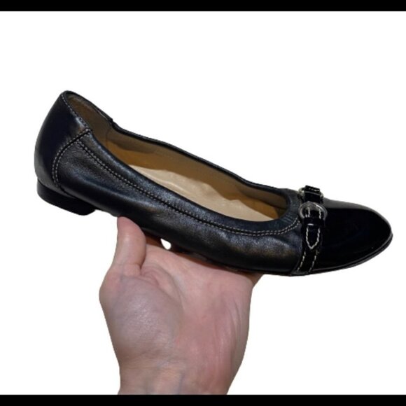 AGL Black Leather Cap Toe Round Toe Ballet Flats Slip On - Picture 1 of 5